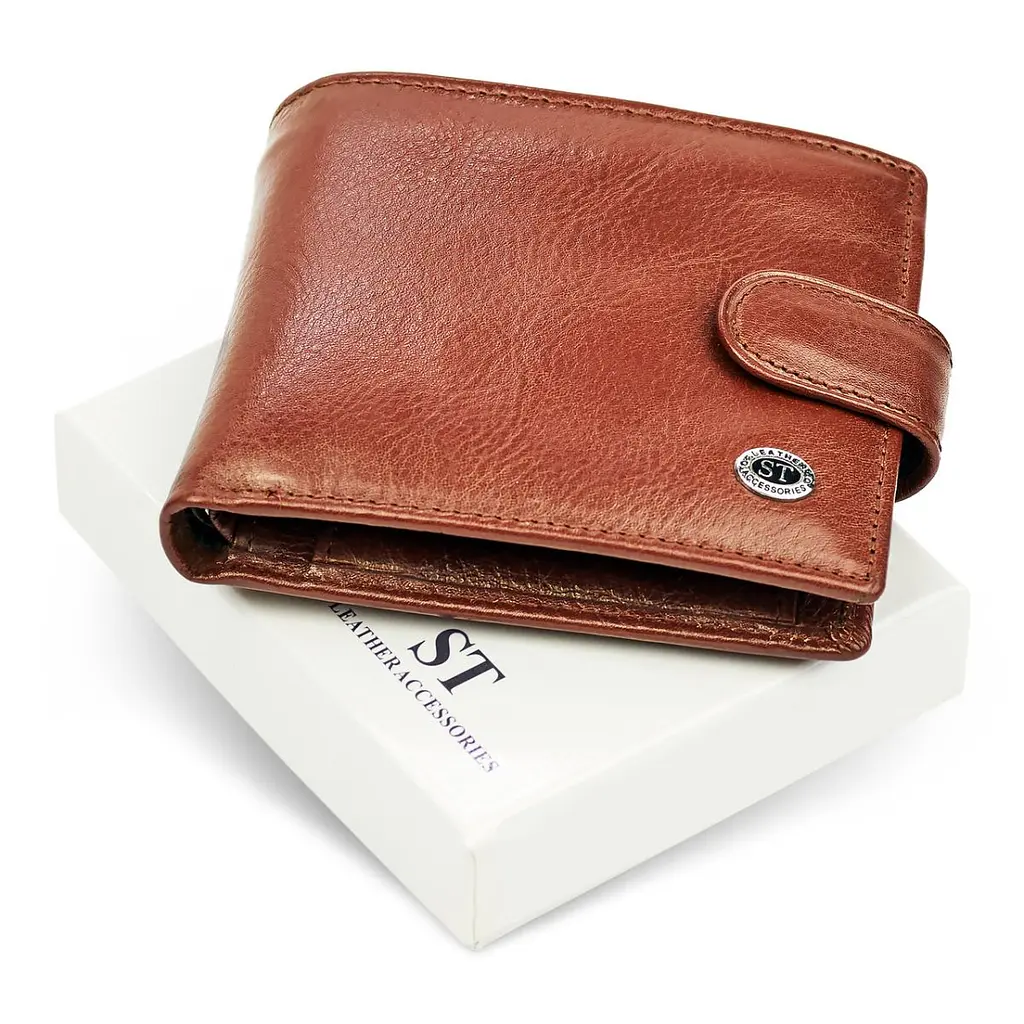 Чоловіче портмоне з натуральної шкіри ST Leather B104 коричневе 9,5 см - фото 2