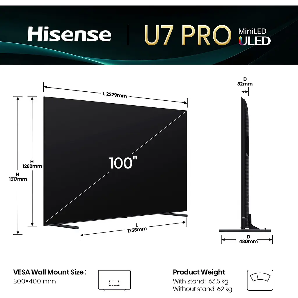Телевізор Hisense 100U7Q Pro 100` Mini-LED UltraHD 4K (20016138) EU [150558] - фото 11