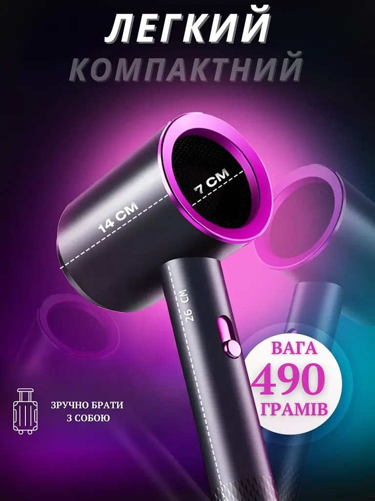 Професійний потужний компактний фен стайлер для волосся з функцією іонізації Powerful HAIR DRYER Чорний з рожевим (4573836223) - фото 5
