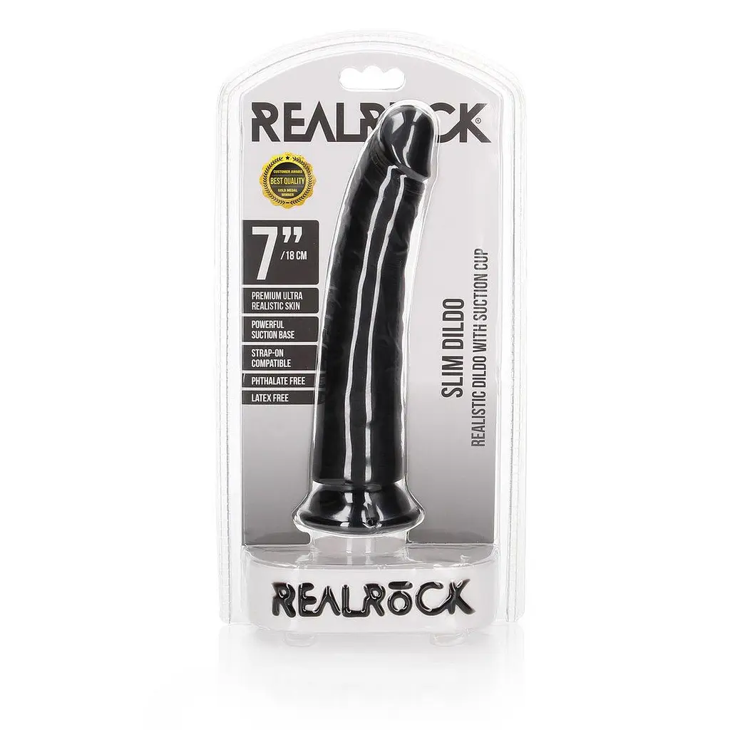 Фалоімітатор RealRock Slim Realistic 7", 20 см (чорний) - фото 5