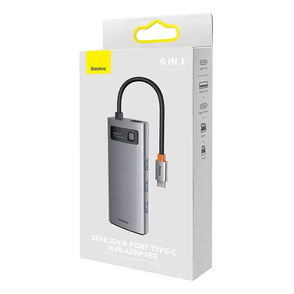 Хаб Baseus Metal Gleam Series 6-in-1 Type-C HUB Type-C to USB3.0*3+PD*1+SD/TF*1 WKWG030213 Grey - фото 6