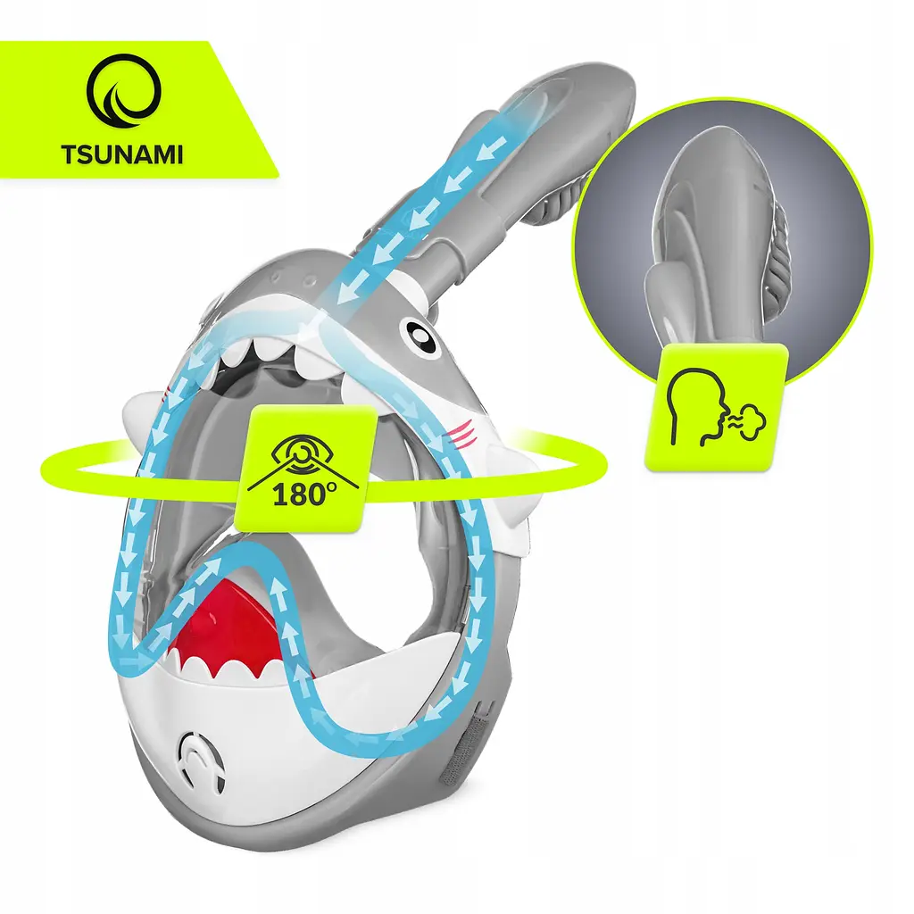 Маска для снорклінгу TSUNAMI Shark повнолицьова, дитяча Grey (P-5905973405447) - фото 4