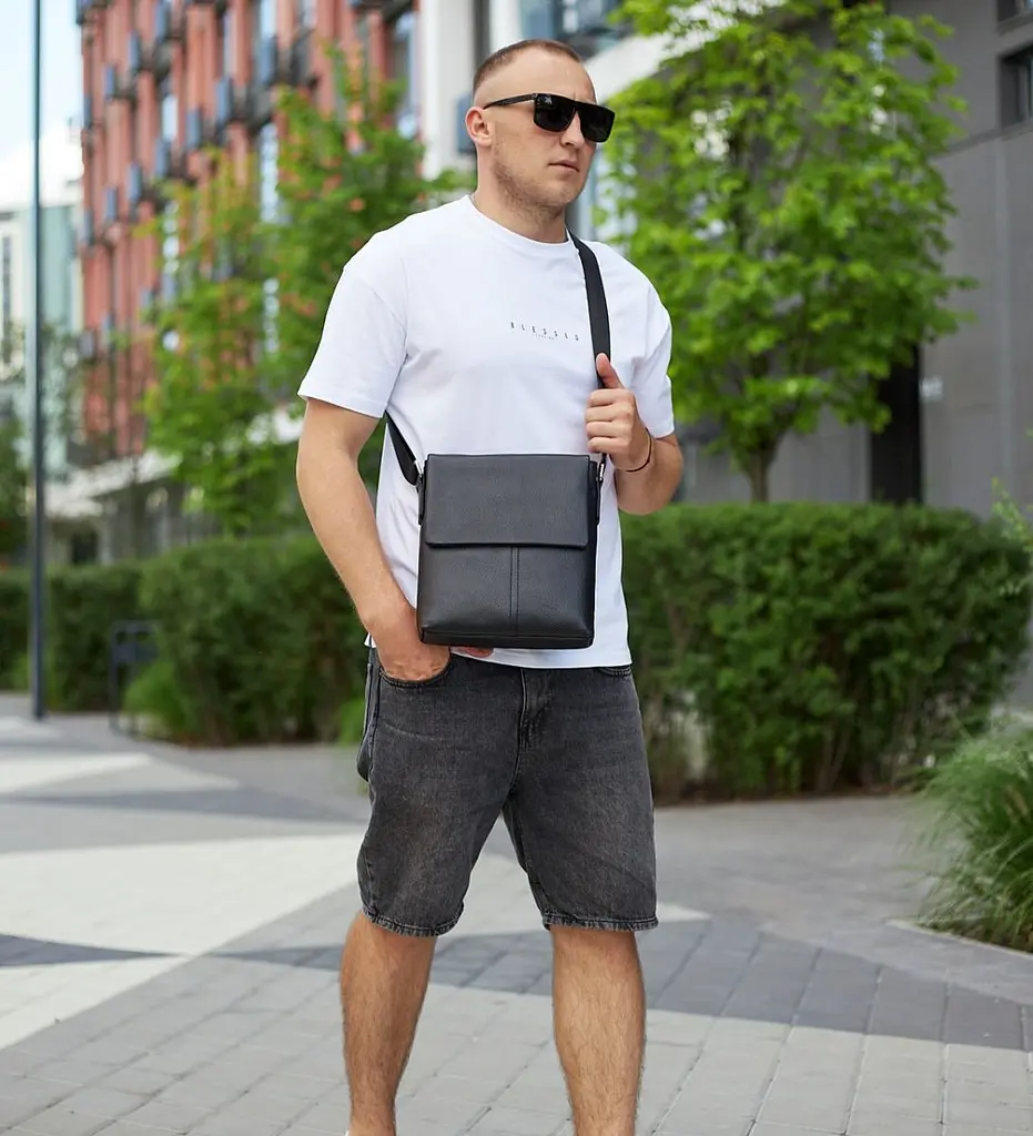 Чоловіча сумка планшет через плече 23х26х6, шкіряна барсетка Tiding Bag SK A75-181 чорна 230 мм - фото 9
