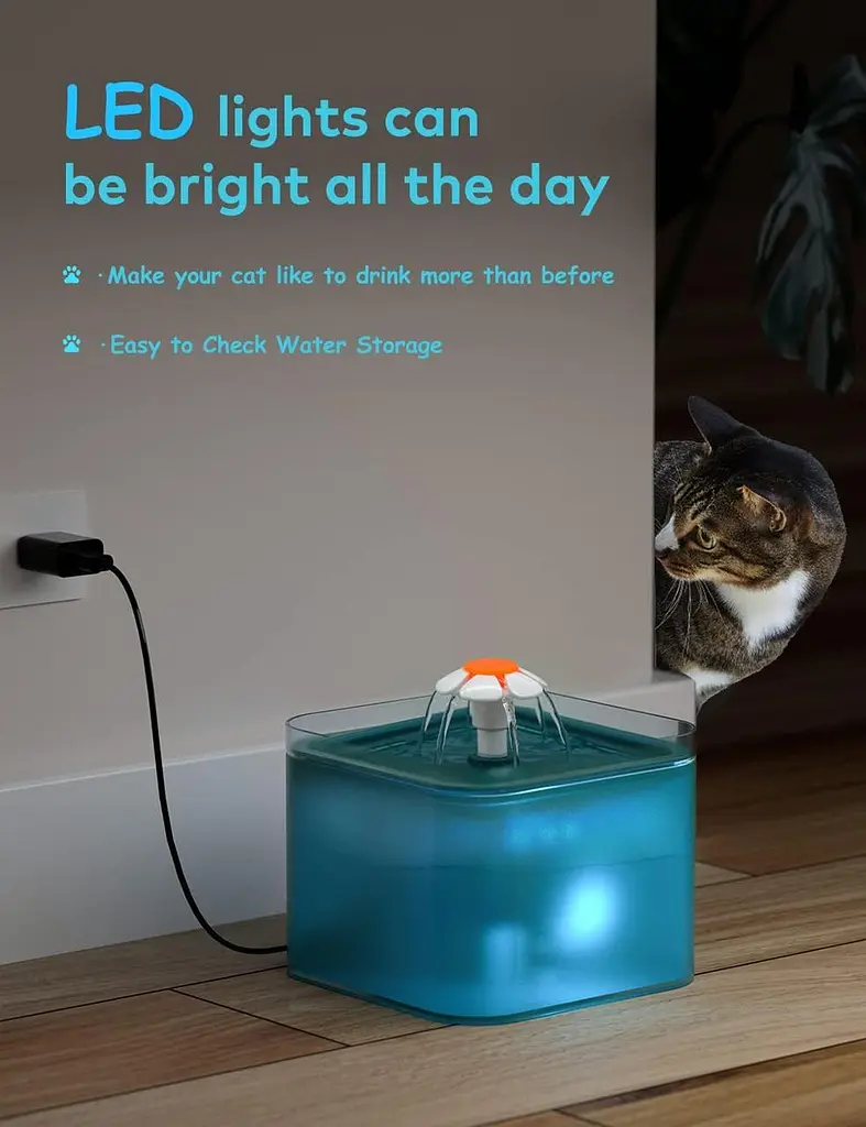 Автоматична поїлка-фонтан AONBOY 2 л для котів і собак з LED-підсвіткою та системою фільтрації - фото 2