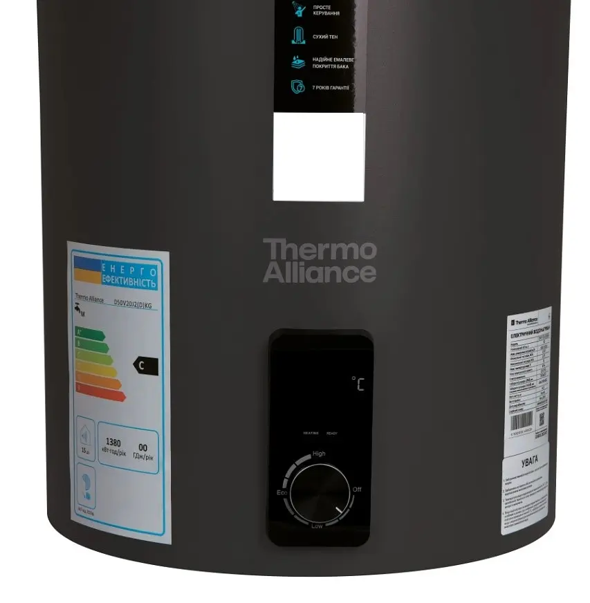 Водонагрівач електричний Thermo Alliance, 2 кВт, сухий ТЕН, 50 вертикальний, циліндричний, чорний (D50V20J2(D)KВ) - фото 3