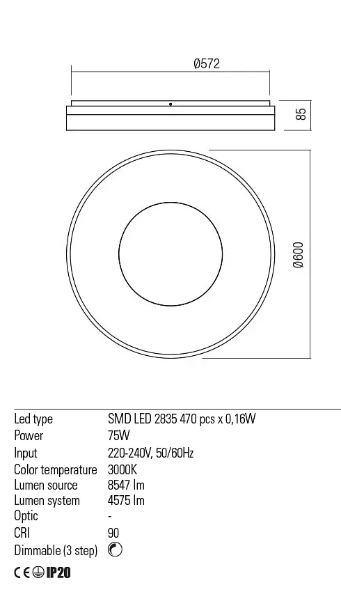 Стельовий світильник Redo MAYA PL LED RD 75W 3000K WH (4.1.2) 01-2003 - фото 3