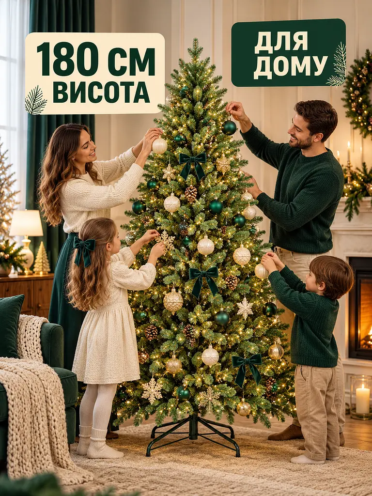 Лита штучна ялинка ВЗ18 Вівальді 180 см з густою хвоєю на металевій підставці, зелена (49676498) - фото 8