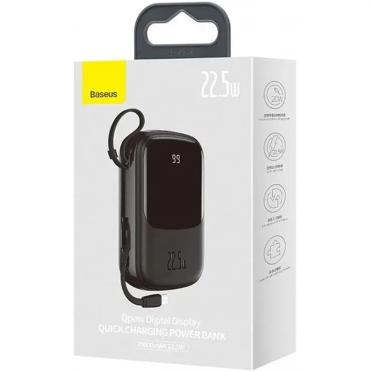 Портативна батарея Baseus Qpow Digital Display Quick Charge 20000 mAh 22.5W With Type-C Cable - фото 5