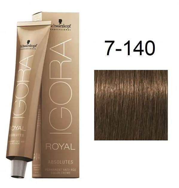 Перманентна фарба для сивого волосся Schwarzkopf Igora Royal Absolutes, відтінок 7-140 (середньо-русий сандре бежевий натуральний), 60 мл (2680049) - фото 2