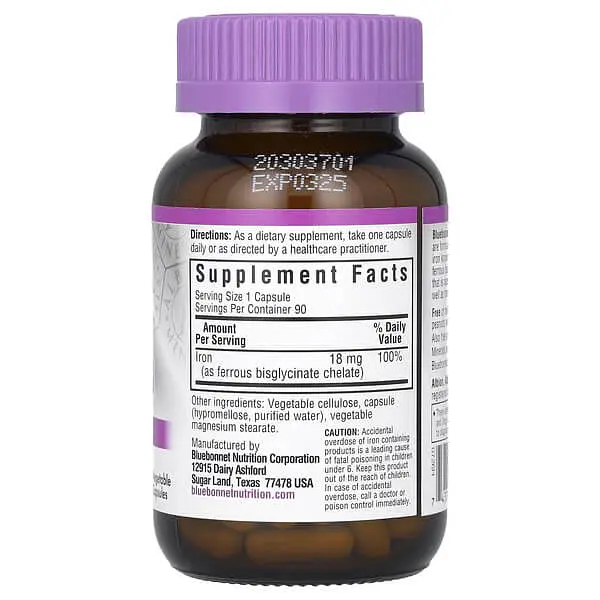 Железо Chelated Iron 18 mg 90 Capsules Bluebonnet vit0005985 - фото 2