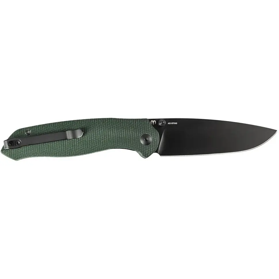Ніж CJRB Aes Чорний Blade, AR-RPM9, Micarta зелений - фото 2