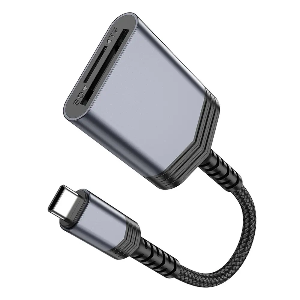 Адаптер переходник Hoco UA25 2 в 1 card reader Type-C серый - фото 7