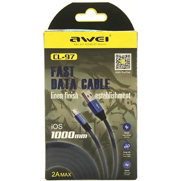 Кабель Awei CL-97 Lightning cable 1m Blue - фото 2