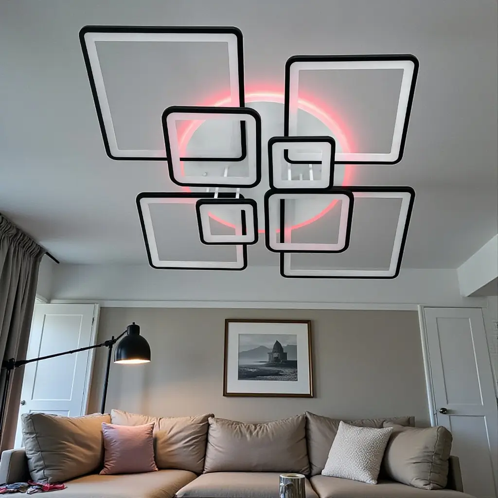 Стельова LED-люстра Diasha 8160/8BK 3color з пультом і димером, чорна, 225W, 12375 lm, сучасні квадратні LED-плафони 127× - фото 2