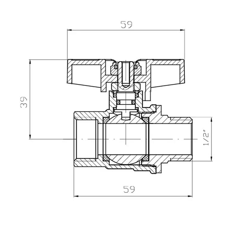 Кран кульовий ГШМ Koer Extreme KE.218-15 - 1/2" FM ручка "метелик" червона KR5759 - фото 6