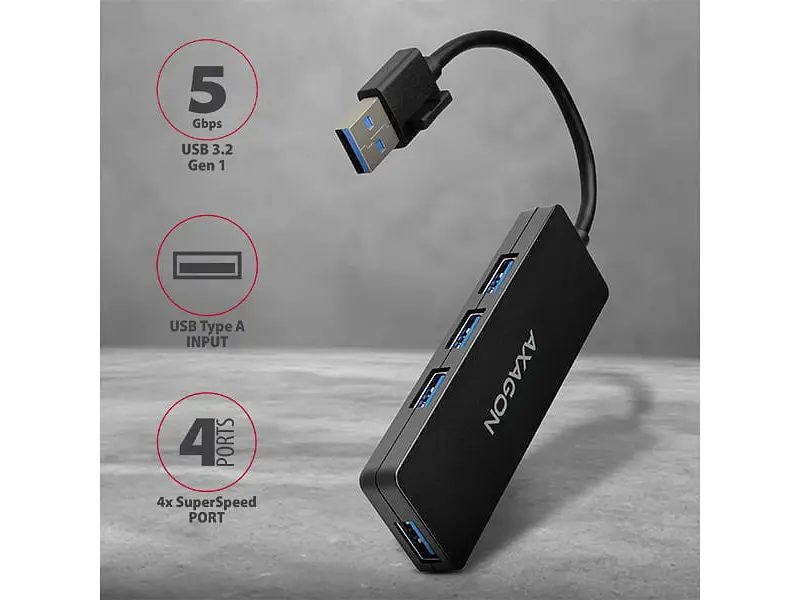 Мультипортовий адаптер AXAGON SuperSpeed Slim USB-A Black (HUE-G1A) - фото 2