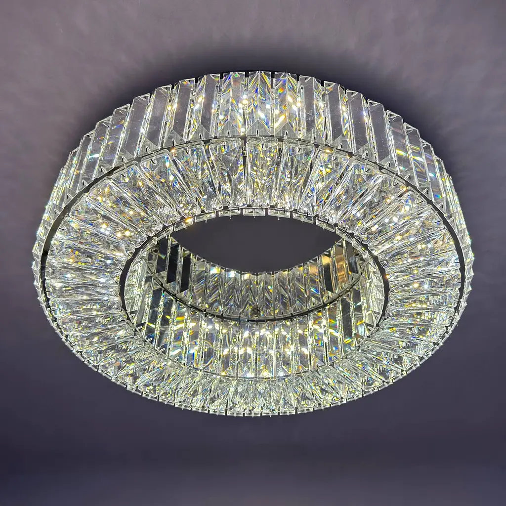 Елегантна стельова LED люстра кришталева для вітальні Linisoln 9597-600 срібляста 60 см 160W - фото 5