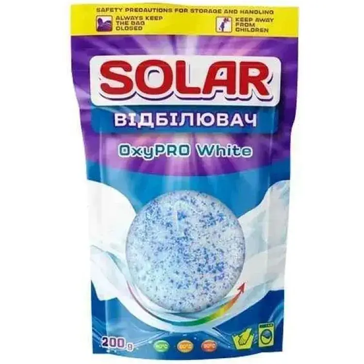 Відбілювач SOLAR 200г для тканин Кисневий "OXYPRO WHITE"