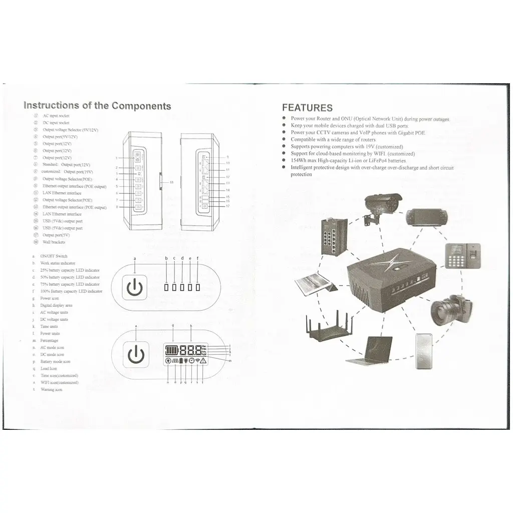 ИБП UPS DC 60W 20800mAh для роутера, терминала, камеры DC2060P/DCP60W DC5.5x2.5 мм: 4x12V(5A)/ 1x9V-12V/ 1x5V / 2xUSB/ POE LCD Black - фото 6