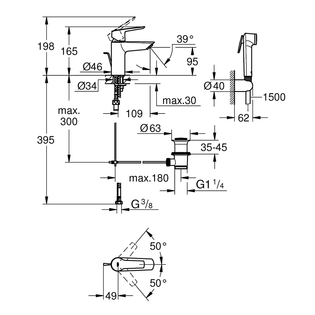 Змішувач з гігієнічною лійкою Grohe QuickFix Start S-Size 23123003, Хром - фото 2