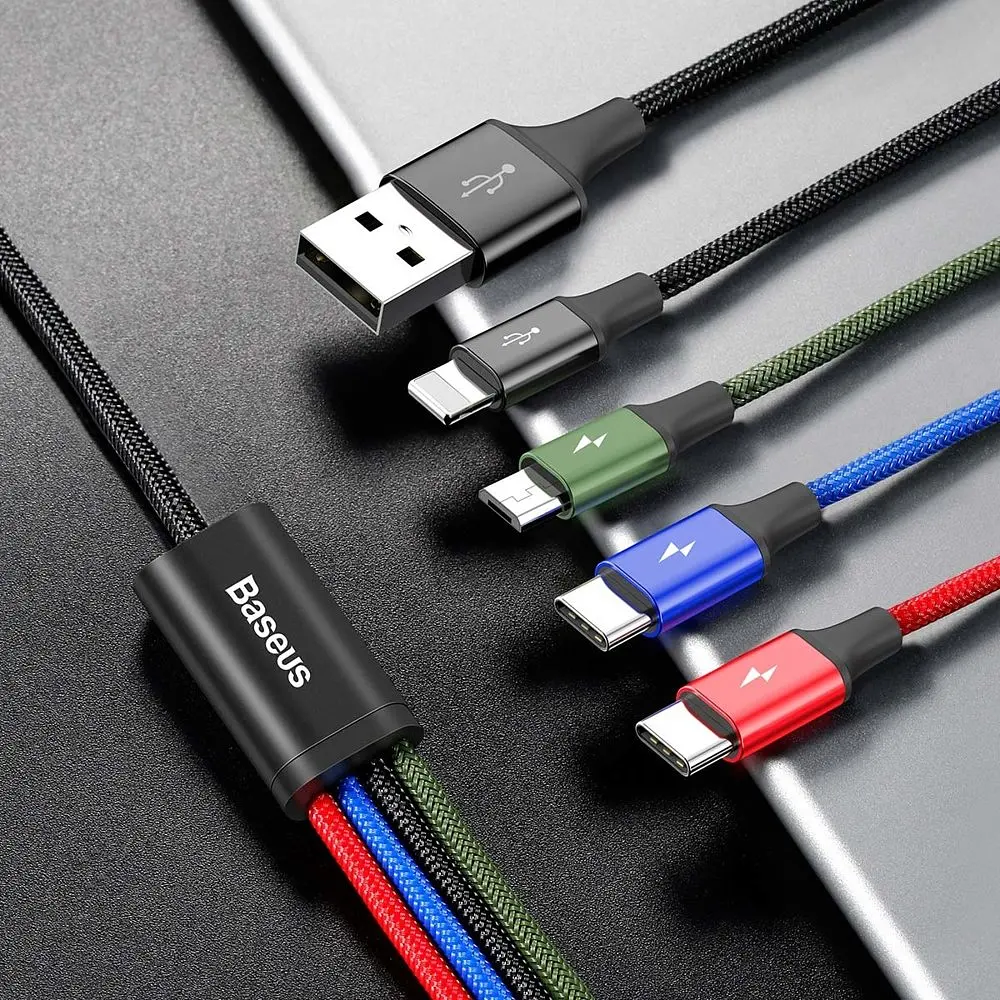 Кабель Baseus Fast 4-in-1 Cable USB to Lightning+Type-C(2)+Micro 3.5A 1.2M CA1T4-B01 Black - фото 2