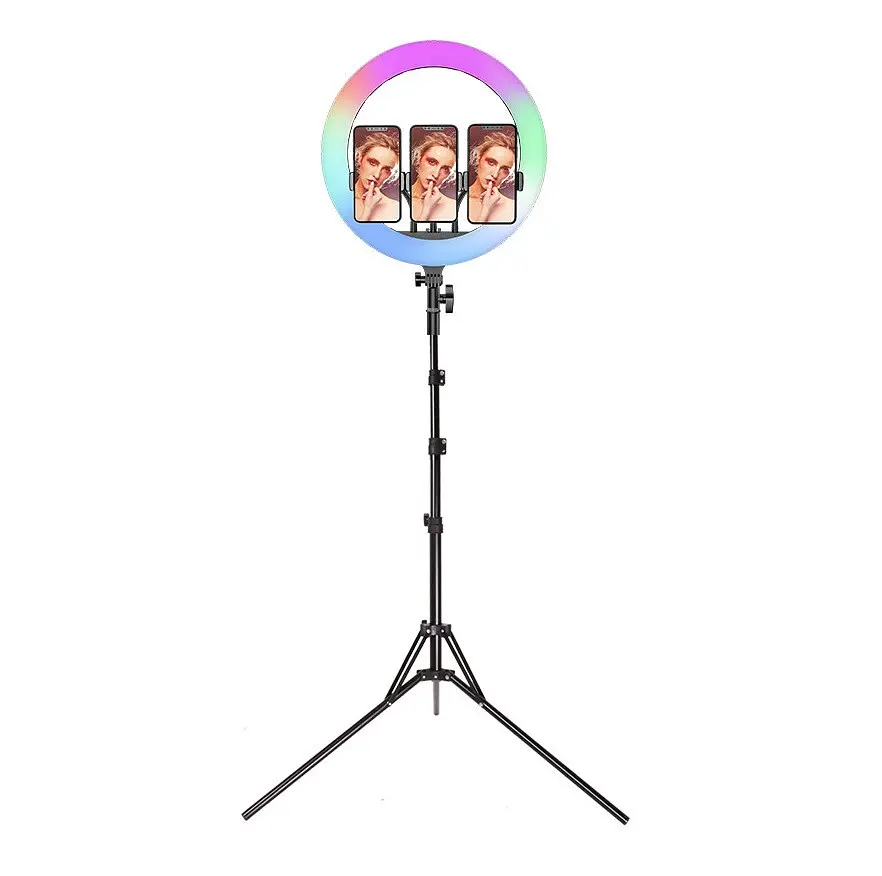 Кільцева світлодіодна LED лампа RIAS MJ36 RGB на 3 тримачі, USB, дротове управління 36 см - фото 3