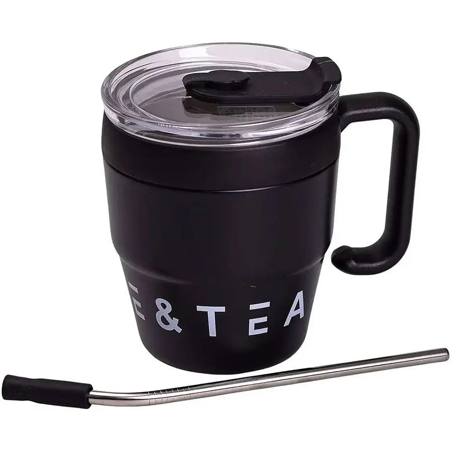 Термокружка Coffee & Tea 480 мл с трубочкой и двойным открыванием, черный Yiwu HP-14-23B - фото 3