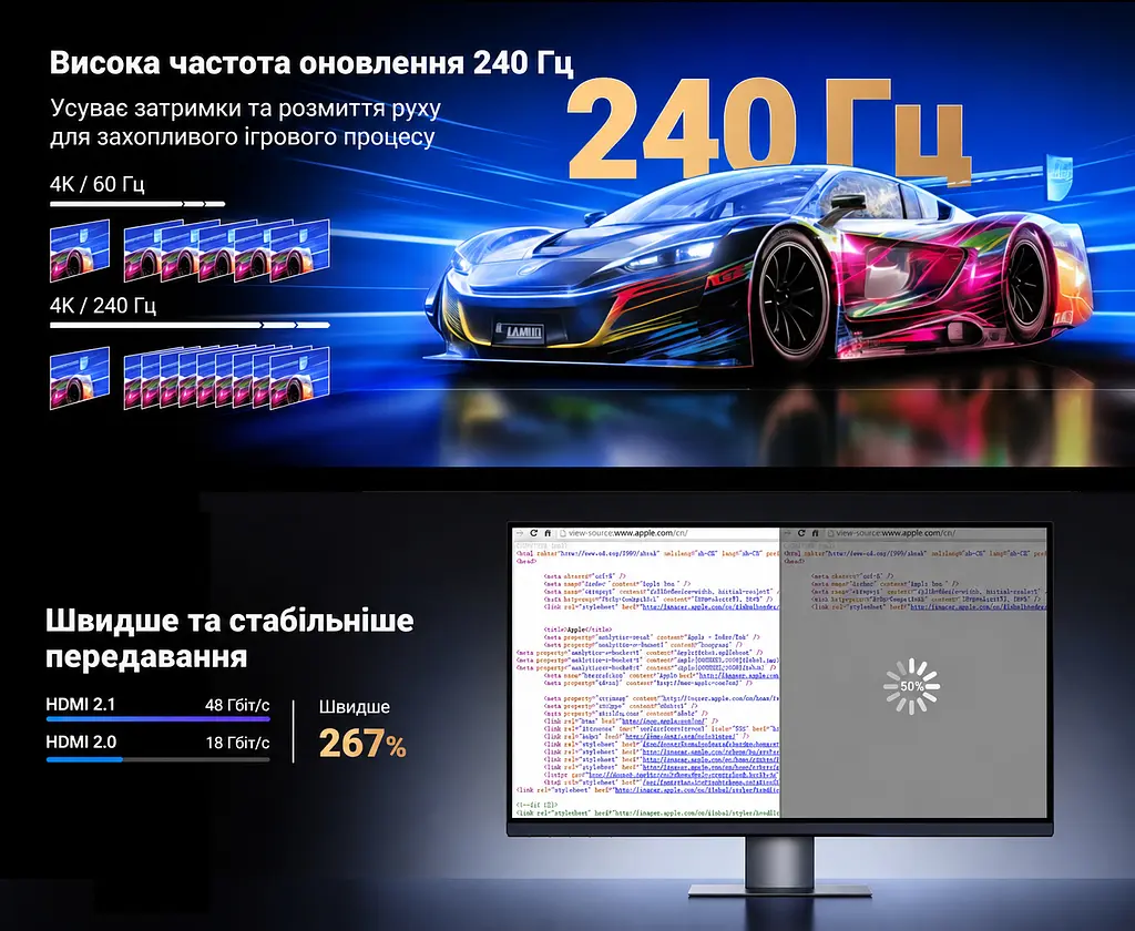 Відеокабель UGREEN HD164 Micro HDMI - HDMI 2.1 8K 60 Гц 1 м чорний (15516) - фото 8