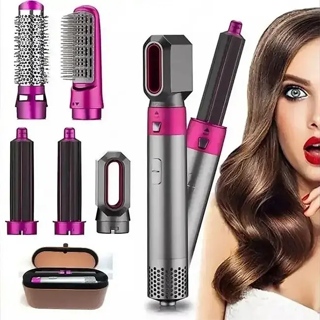Стайлер фен щітка для волосся 5в1 Hair Brush в кейсі 1000Вт UKC 9234 Pink ТР - фото 3