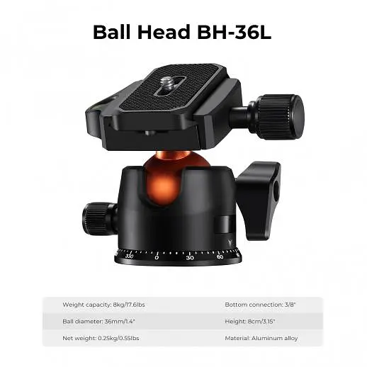 KF09.123 - Штатив K&F Concept Штатив карбоновий K254C2+BH-36L, max 8kg, 162cm - фото 4