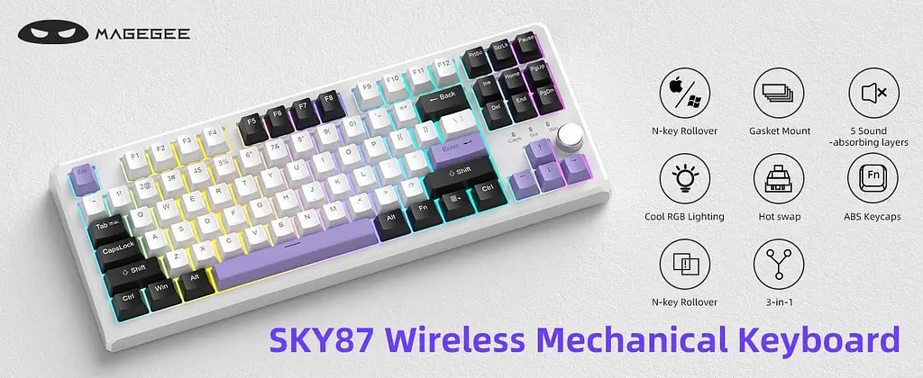 Клавіатура MageGee SKY 87 RGB Ivory White Switch Wireless (6971969728486-UA) Ice Purple (G-000003959) - фото 9