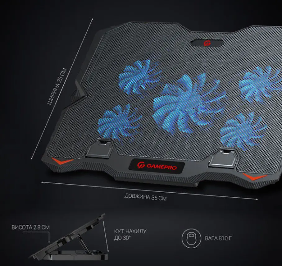 Охолоджувальна підставка для ноутбука до 15,6 дюйма GamePro GPCP-627 2xUSB 5xfans - фото 7
