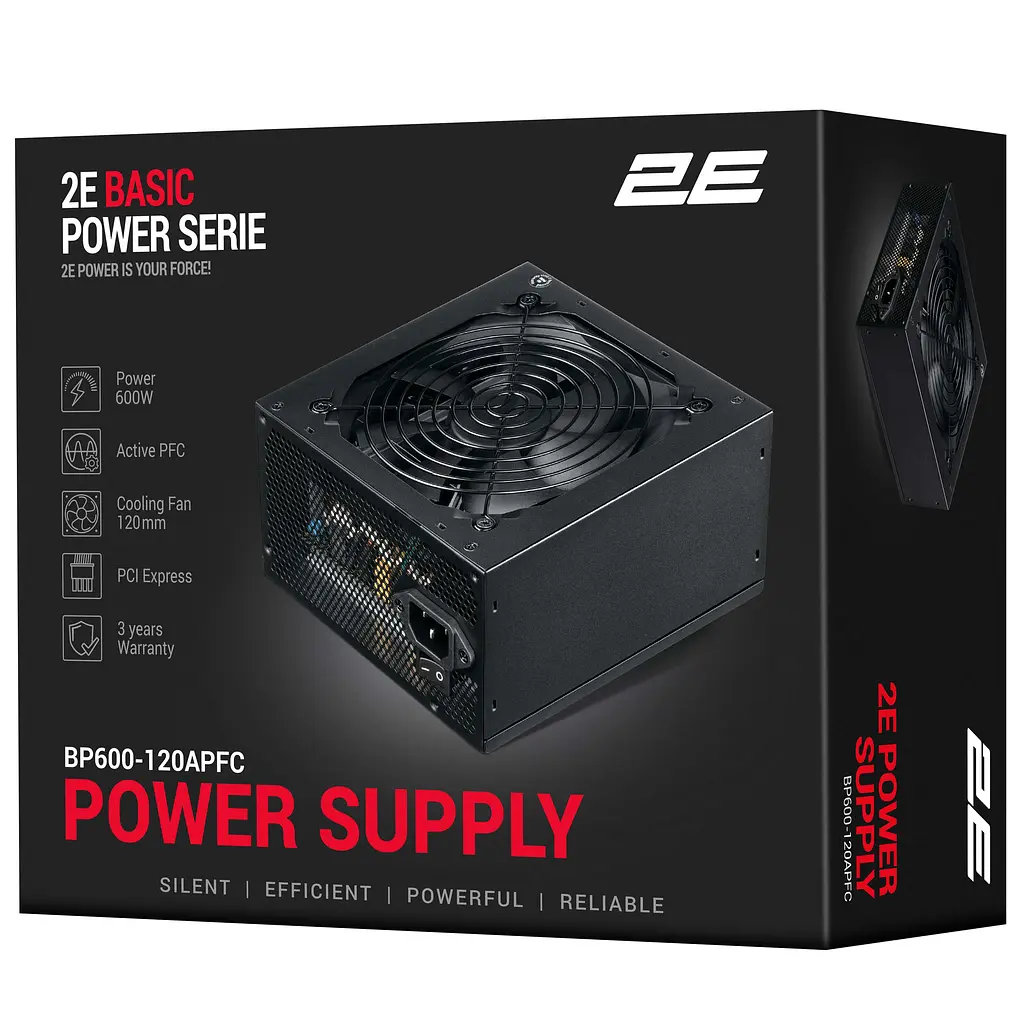 2E Блок живлення Basic Power (600W), 80%, 120мм, 1xMB 24pin(20+4), 1xCPU 8pin(4+4), 3xMolex, 4xSATA, 2xPCIe 8pin(6+2) - фото 7