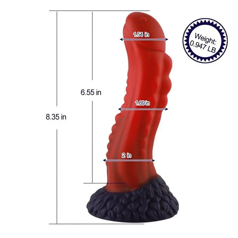 Фалоімітатор Hismith 8.35″ Curved Silicone Dildo Red Monster Series система KlicLok для секс-машин - фото 2