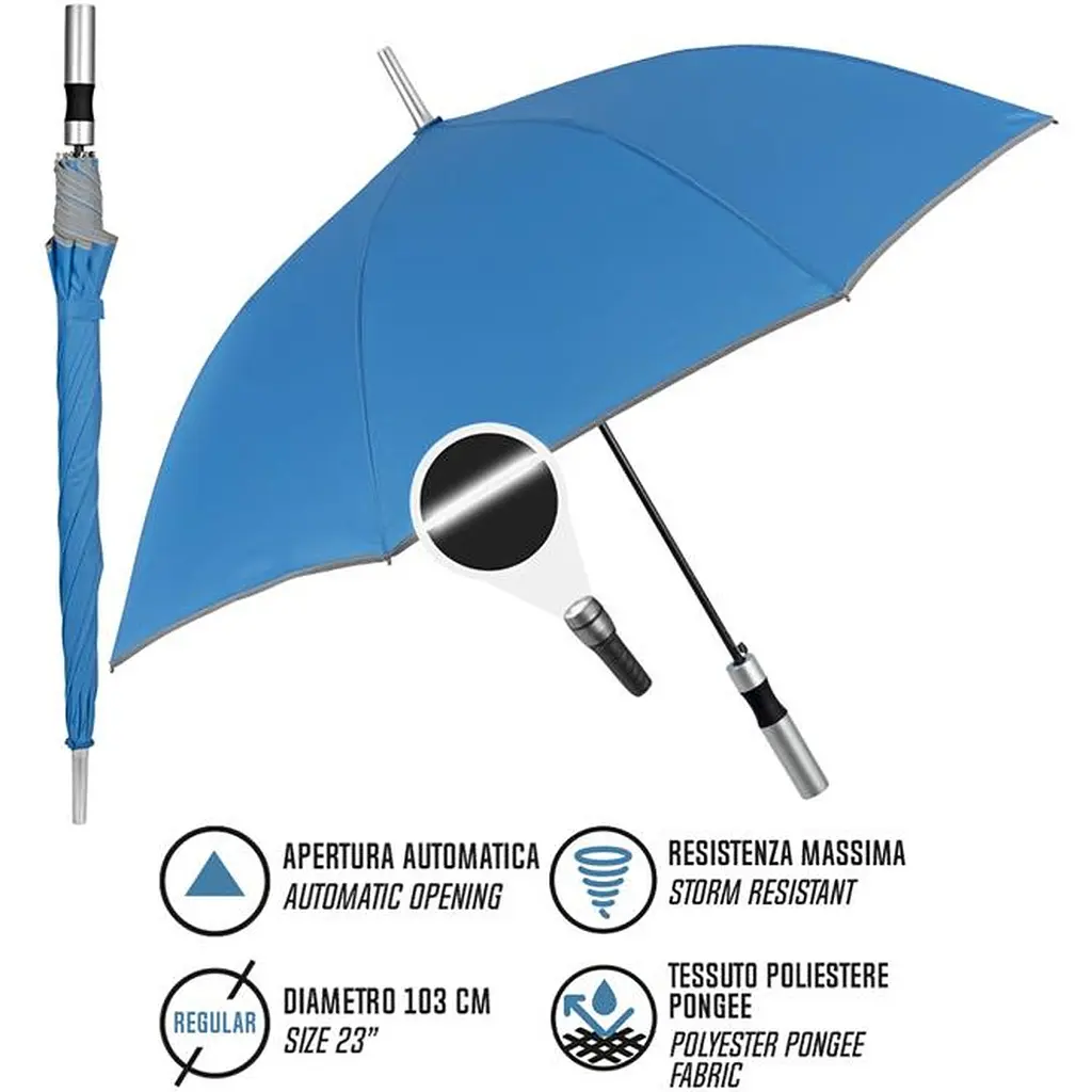 Зонтик-трость Perletti Reflecting с системой антивитер синий (P96014-05) - фото 7