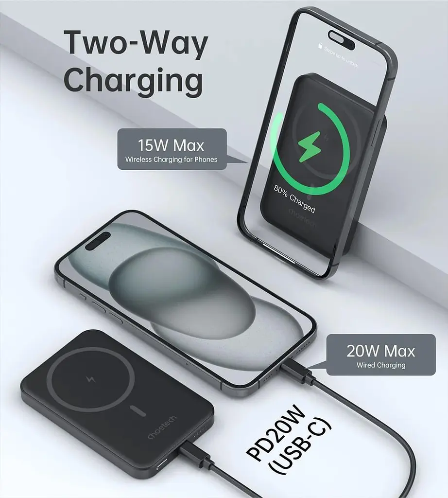 Павербанк Choetech Magnetic Wireless Black 5 000 mAh / 20 Вт (B709-CCBK) - фото 5