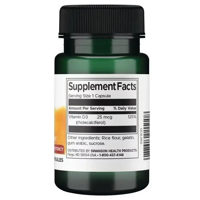 Витамины и минералы Swanson Vitamin D3 1000 IU High Potency 60 капсул - фото 2