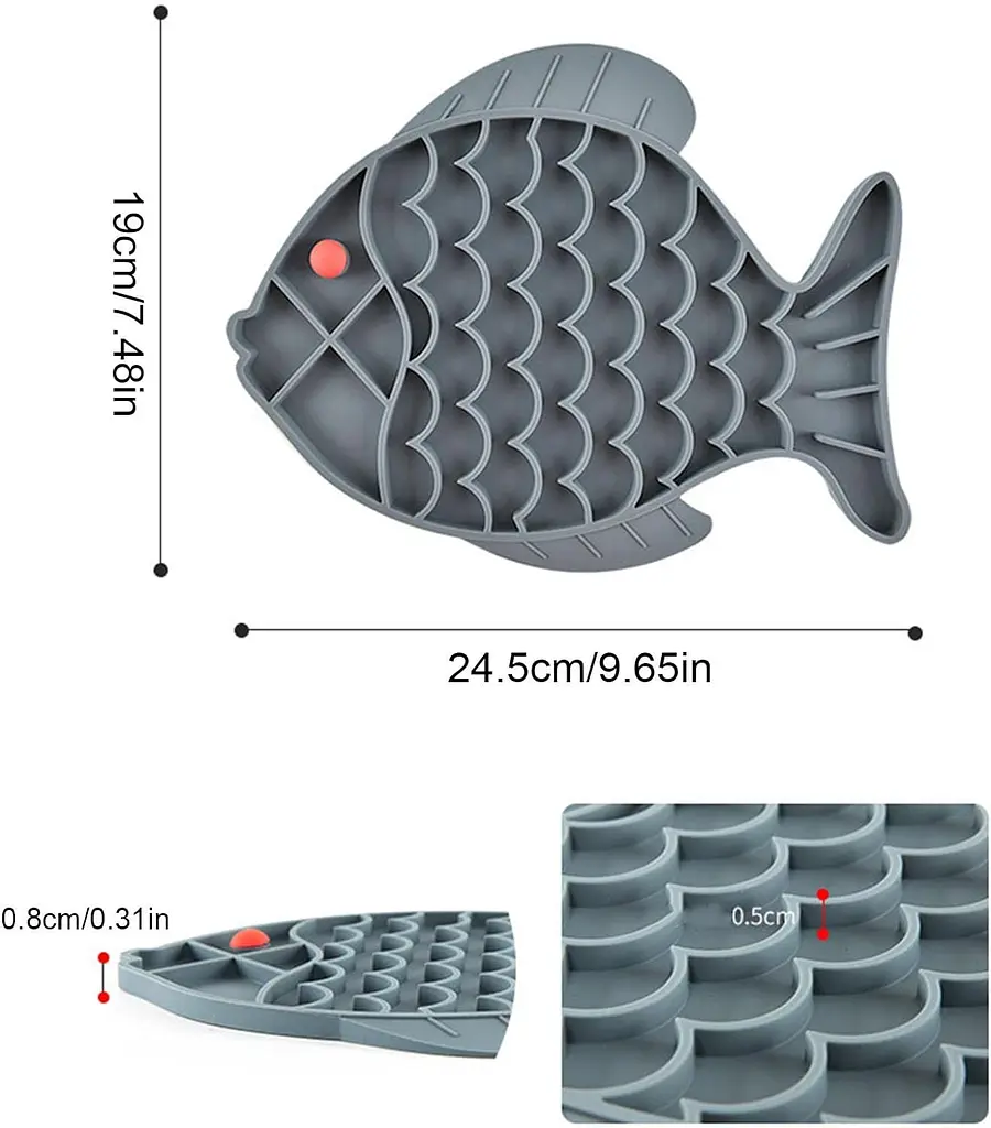 Силіконовий килимок для лизання для собак Derby Fish Shaped Dog Lick Mat, сірий - фото 6