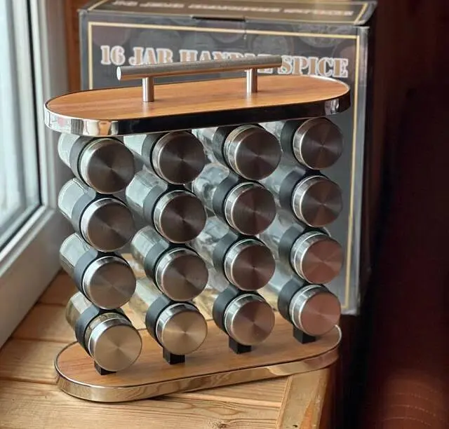 Набор для хранения сыпучих специй 16 шт баночек стеклянные емкости спецовники для приправ на подставке 16 в 1 - фото 4