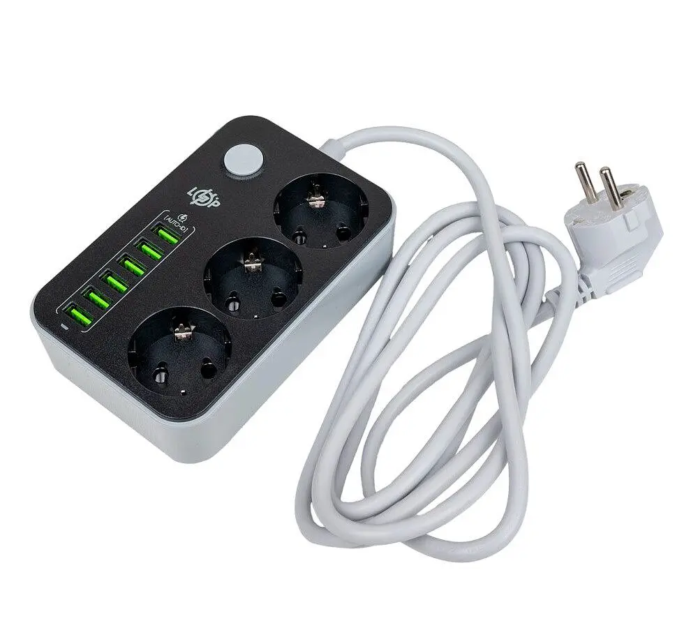 Сетевой фильтр-удлинитель LogicPower LPF24-USB6, 3x220V-2500W, 6xUSB-3.4A - фото 3