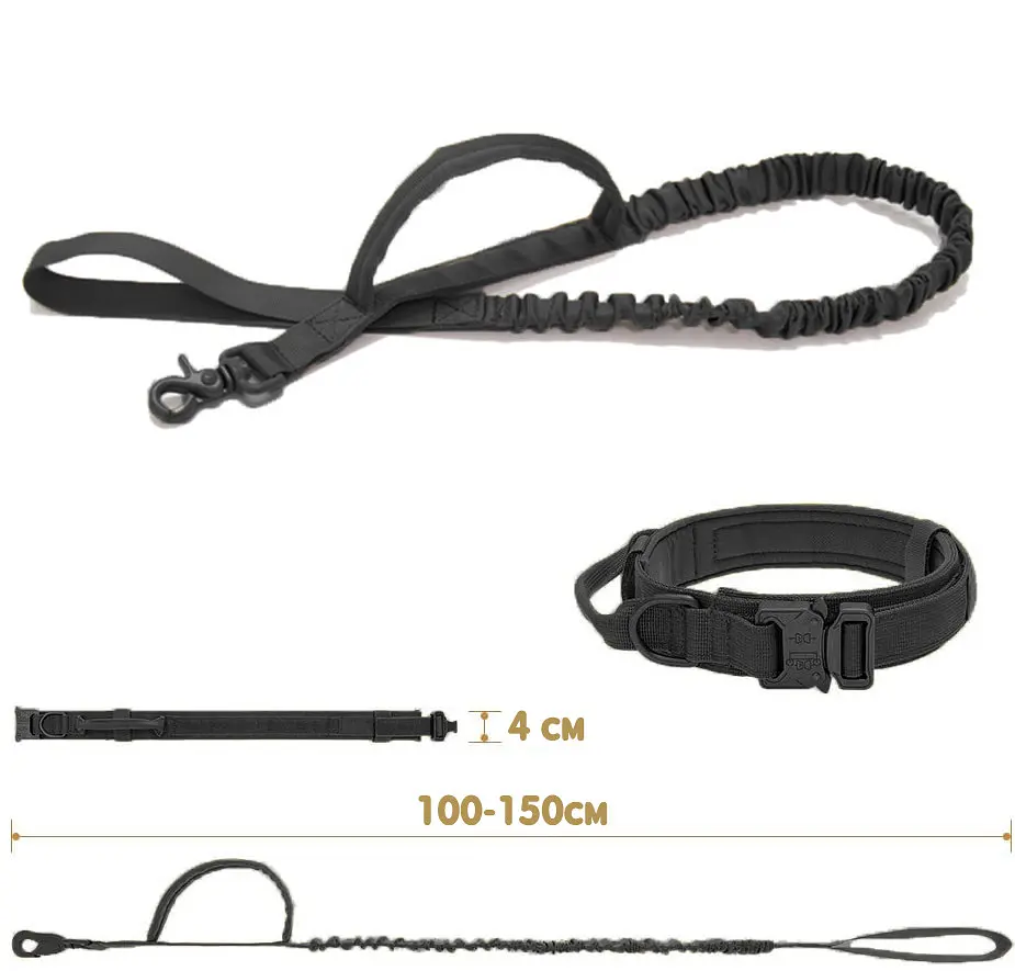Нашийник для собак з повідцем Harness, нейлоновий з металевою пряжкою-фастекс Чорний, M - фото 5
