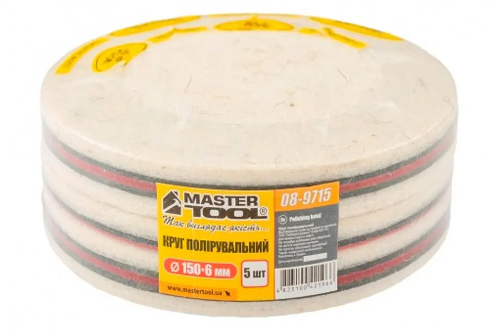 Набор полировальных кругов войлочных на липучке MasterTool 150 x 6 мм мягкий в упаковке 5шт - фото 6
