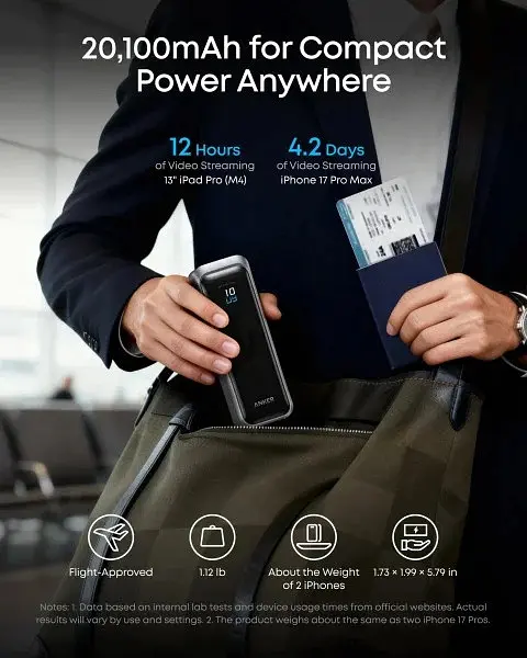 Зовнішній акумулятор Anker Prime 20000mAh 220W (A110BH11) чорний - фото 4