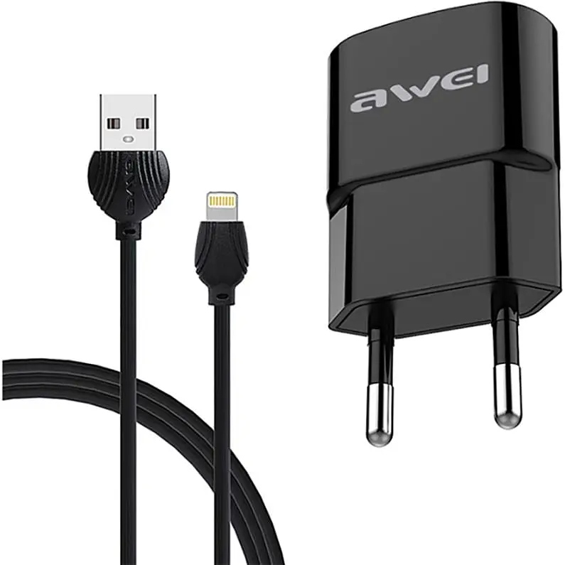 Зарядний пристрій AWEI C-832 Travel charger + Lightning cable 1USB 2.1A Black - фото 2