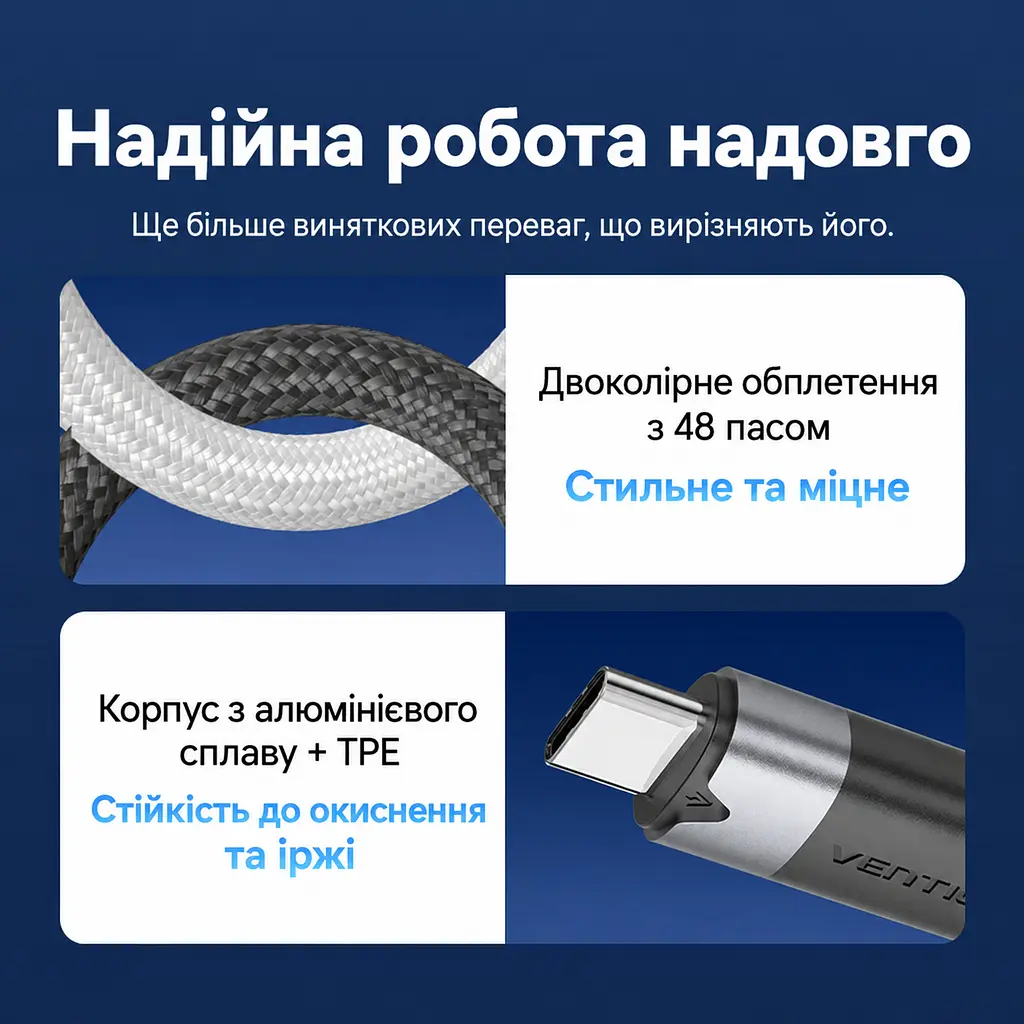 Кабель Vention TRGBF USB-C - USB-C USB 3.2 Gen 2 PD 100 Вт 4K 1 м чорний (TRGBF) - фото 9