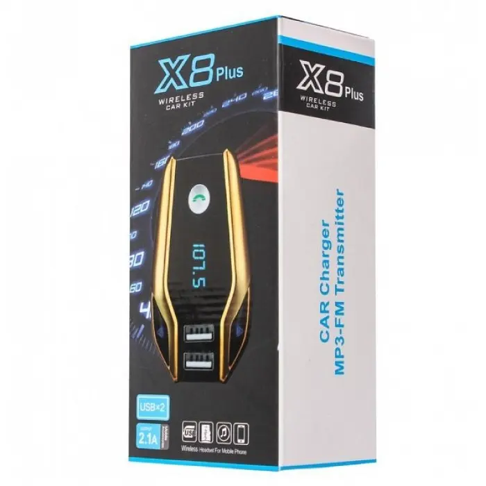 FM модулятор в машину трансмітер золотистий X8 Plus Bluetooth 2 USB AUX - фото 5