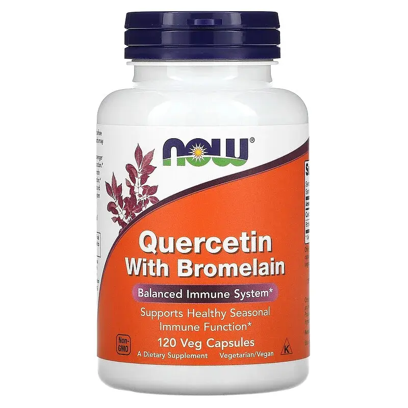 Натуральна добавка NOW Quercetin with Bromelain, 120 вегакапсул