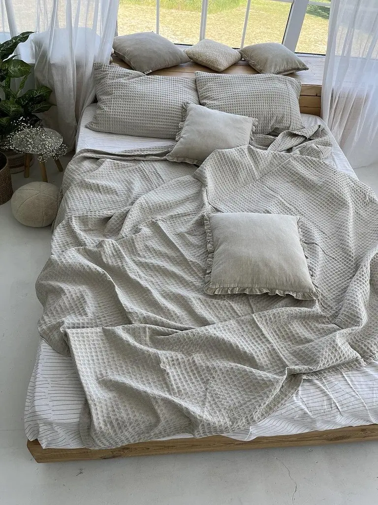 Покривало Zeintex Greece вафельне бавовняне сіро-бежеве 230х300 см - фото 5