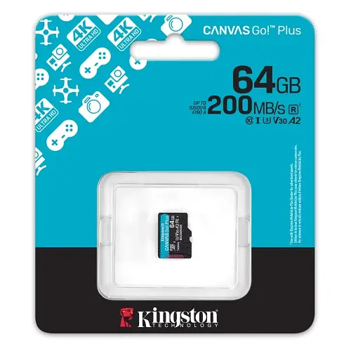 Карта пам'яті microSDXC, 64Gb, Kingston Canvas Go! Plus, Class 10 UHS-I U3 V30 A2, без адаптера, до 200 МБ/с (SDCG4/64GBSP) - фото 3