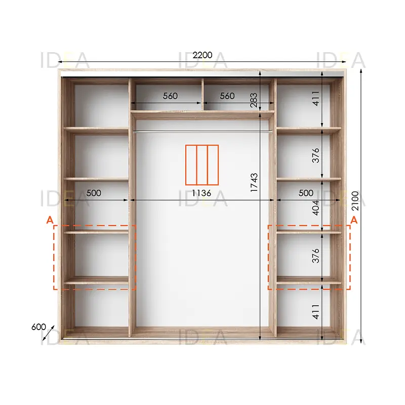 Шафа-купе Idea серія 7 220 x 60 x 210 см Дуб сонома Дзеркало - фото 2